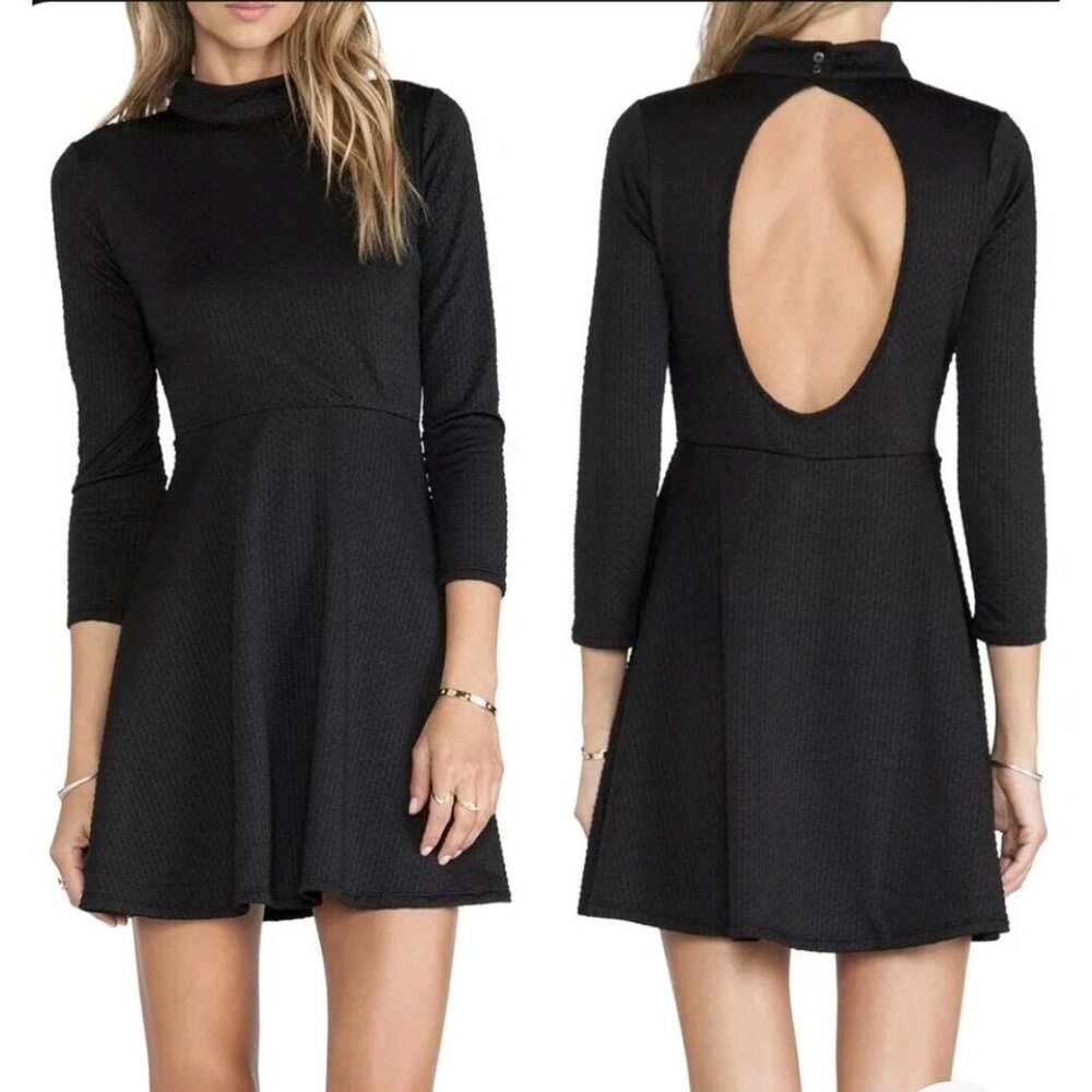 Free People Black Cutout Back Fit & Flare Mini Skater Dress Size Small New